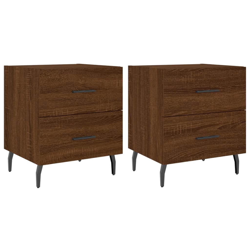 Brown Oak Bedside Cabinets Set - Engineered Wood, 40x35x47.5 cm