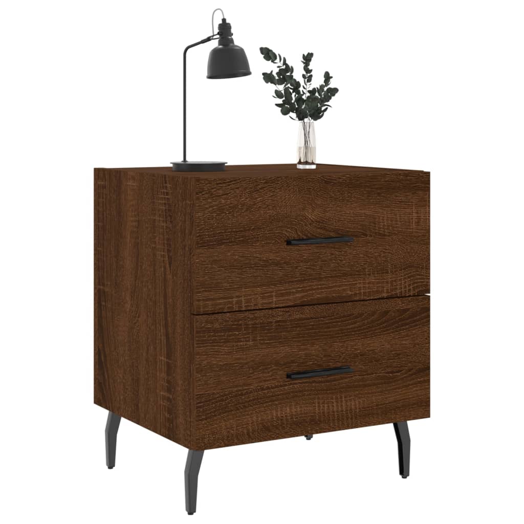 Brown Oak Bedside Cabinets Set - Engineered Wood, 40x35x47.5 cm