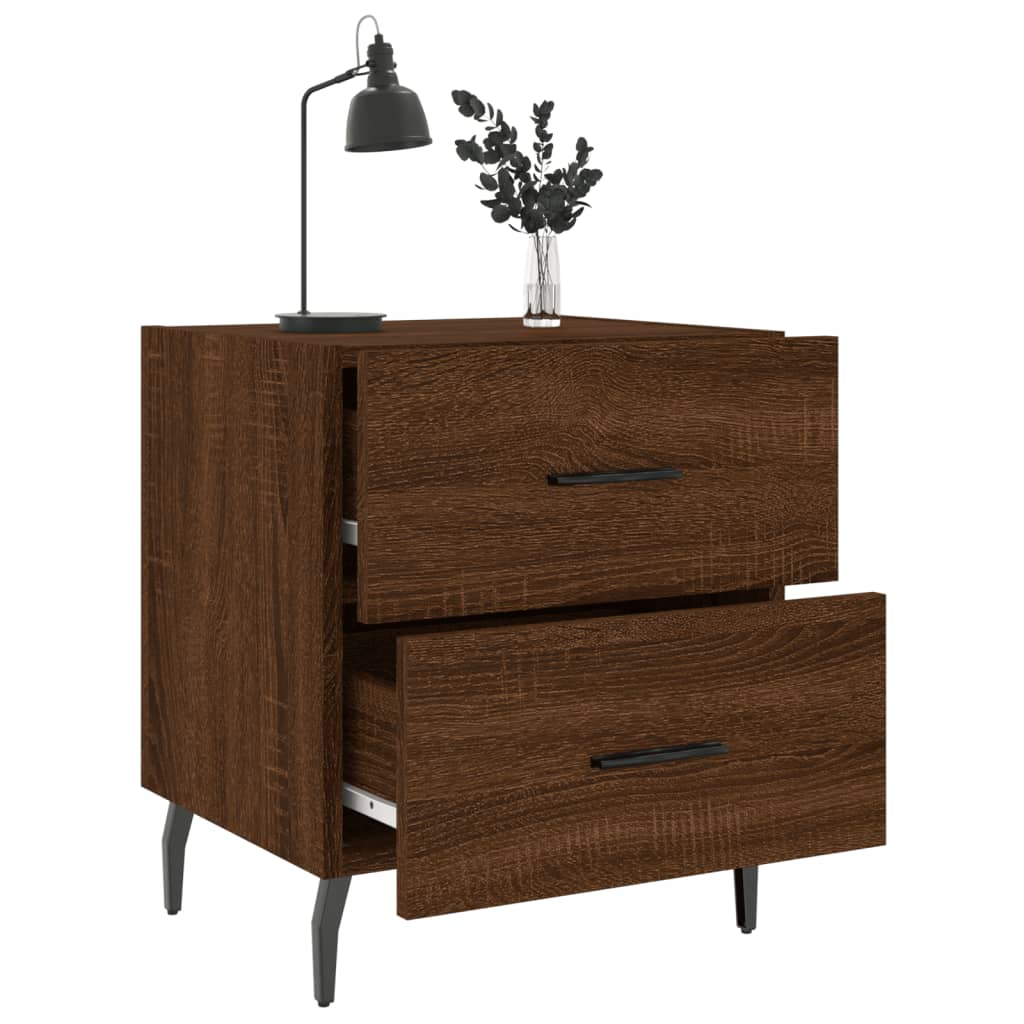 Brown Oak Bedside Cabinets Set - Engineered Wood, 40x35x47.5 cm