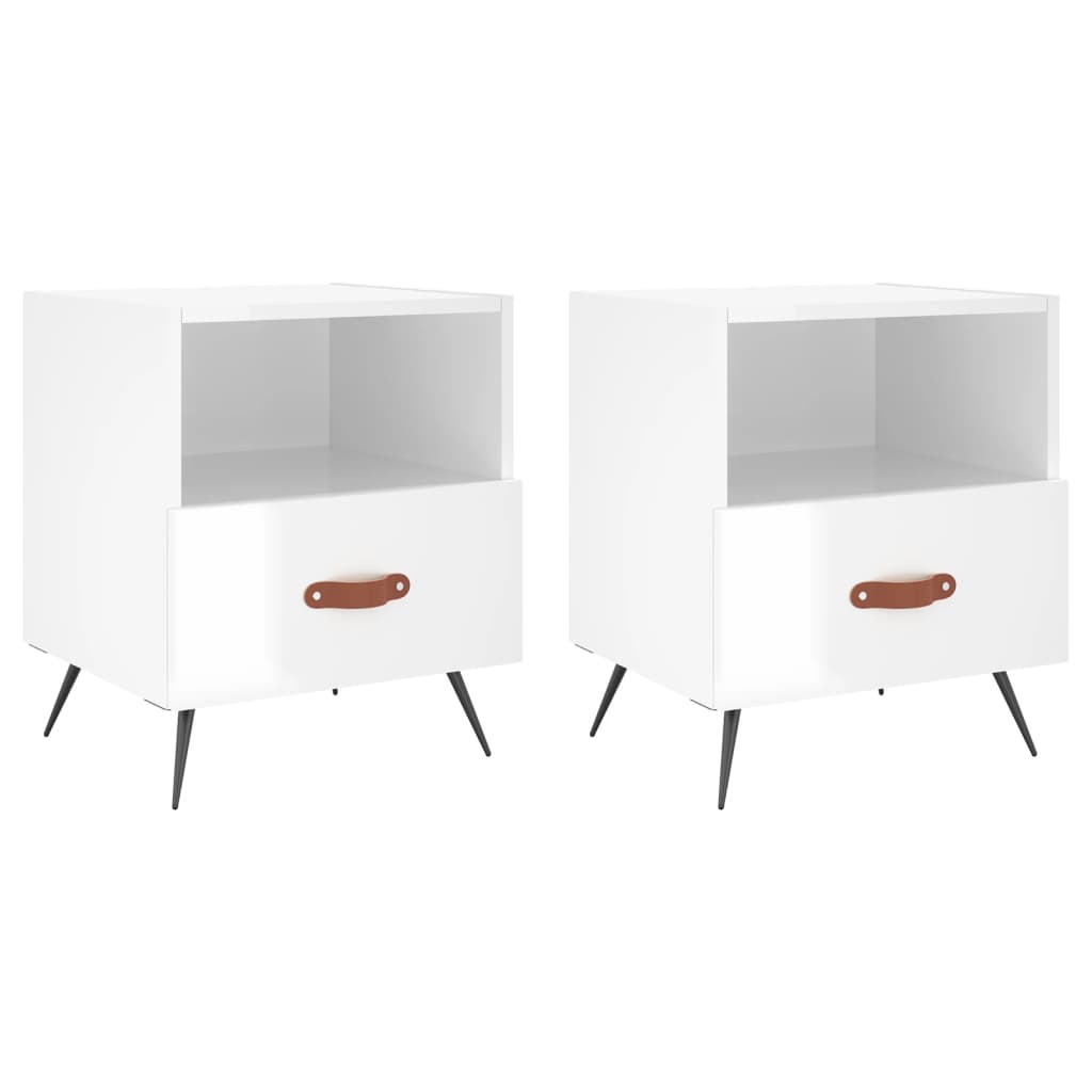 High Gloss White 2-Pc Bedside Cabinets - 40x35x47.5 cm Wood