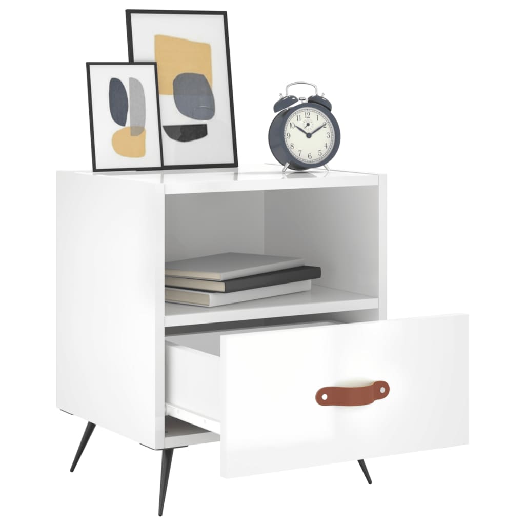 High Gloss White 2-Pc Bedside Cabinets - 40x35x47.5 cm Wood
