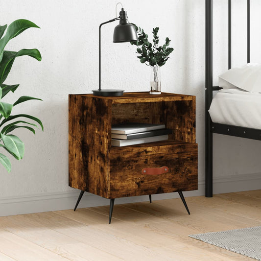 Smoked Oak Bedside Cabinet - 40x35x47.5 cm Engineered Wood