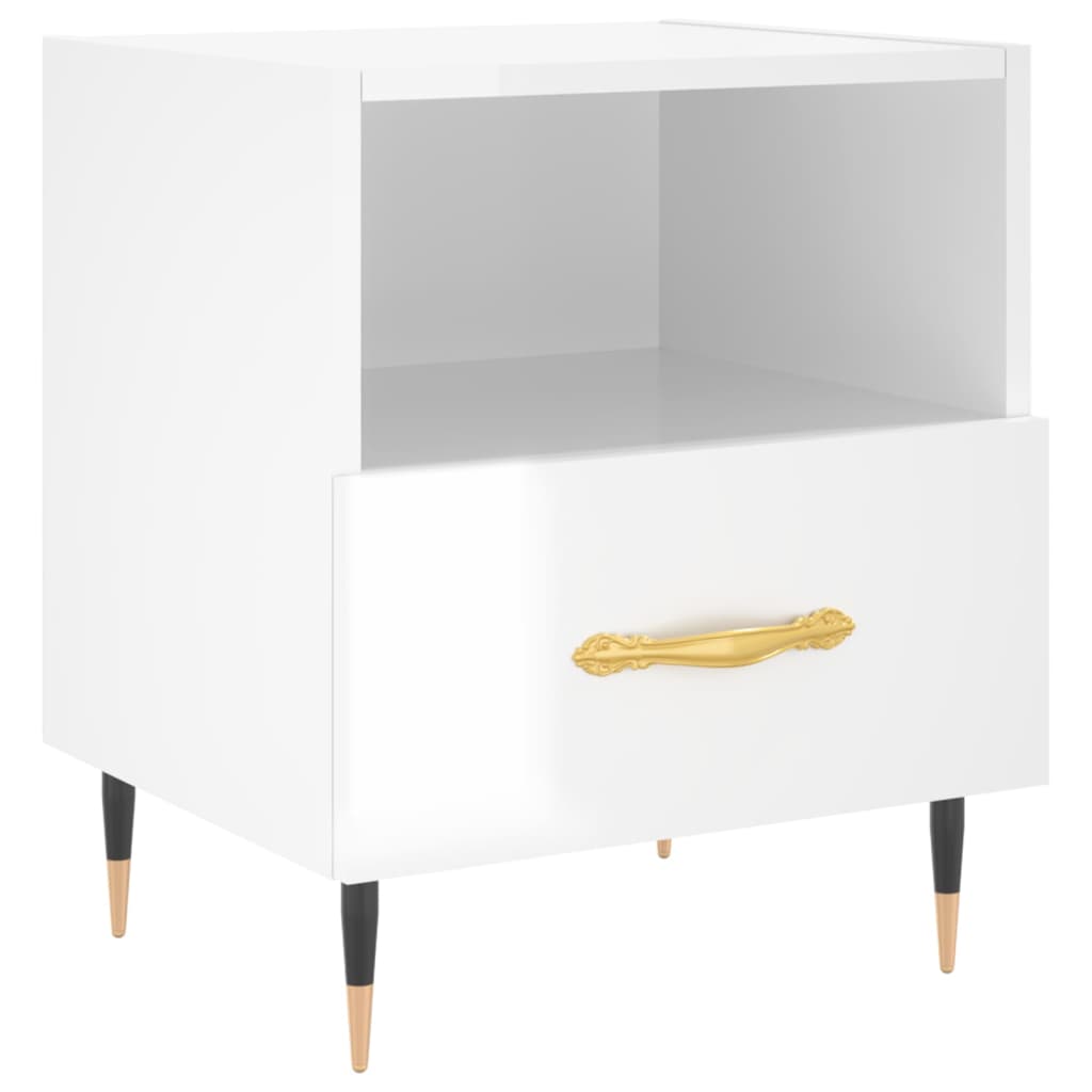 High Gloss White Bedside Cabinet, Engineered Wood, 40x35x47.5 cm