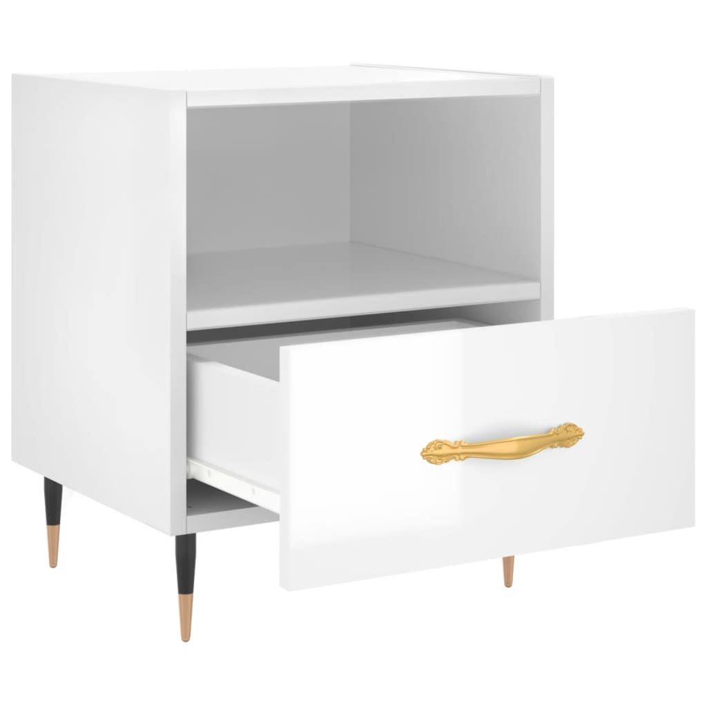 High Gloss White Bedside Cabinet, Engineered Wood, 40x35x47.5 cm