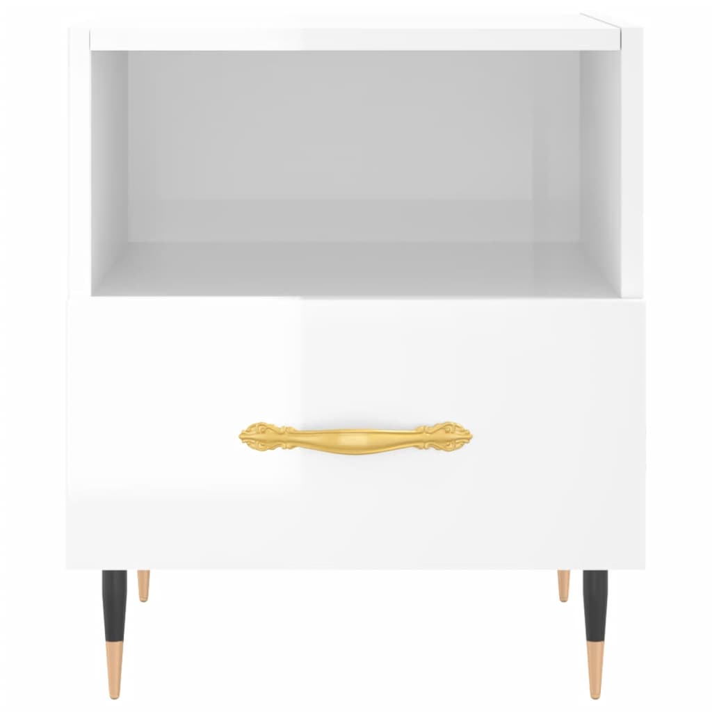 High Gloss White Bedside Cabinet, Engineered Wood, 40x35x47.5 cm