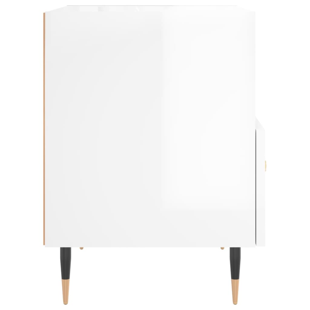 High Gloss White Bedside Cabinet, Engineered Wood, 40x35x47.5 cm