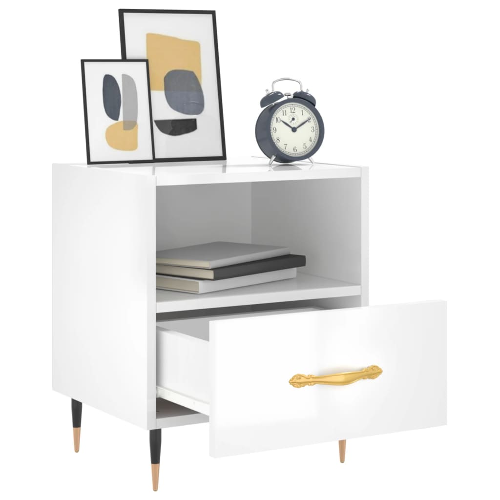 High Gloss White Bedside Cabinet, Engineered Wood, 40x35x47.5 cm