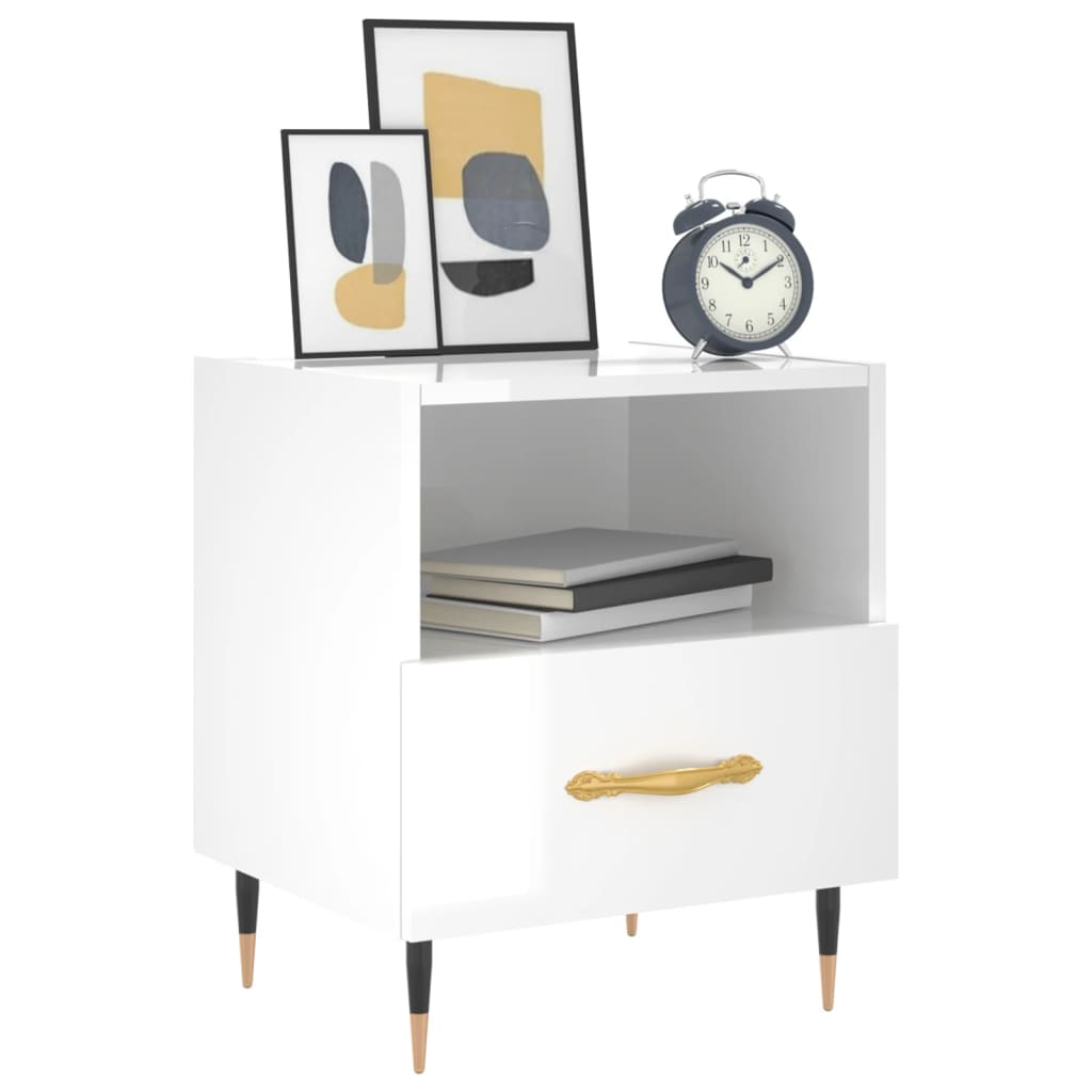 High Gloss White Bedside Cabinet, Engineered Wood, 40x35x47.5 cm