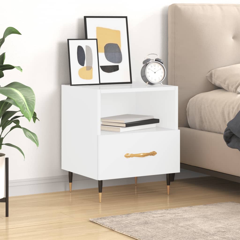 High Gloss White Bedside Cabinet, Engineered Wood, 40x35x47.5 cm