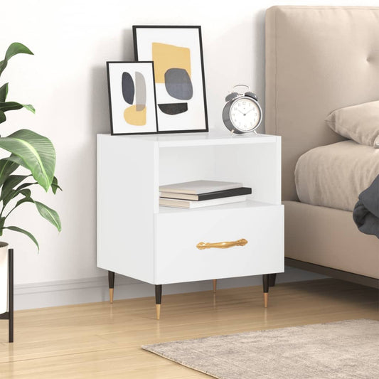 High Gloss White Bedside Cabinet, Engineered Wood, 40x35x47.5 cm