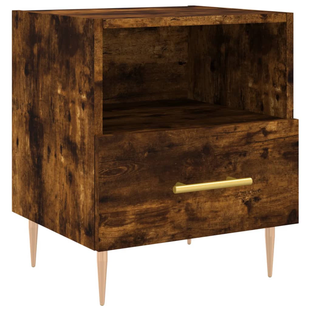 Smoked Oak Bedside Cabinet - 40x35x47.5 cm Engineered Wood