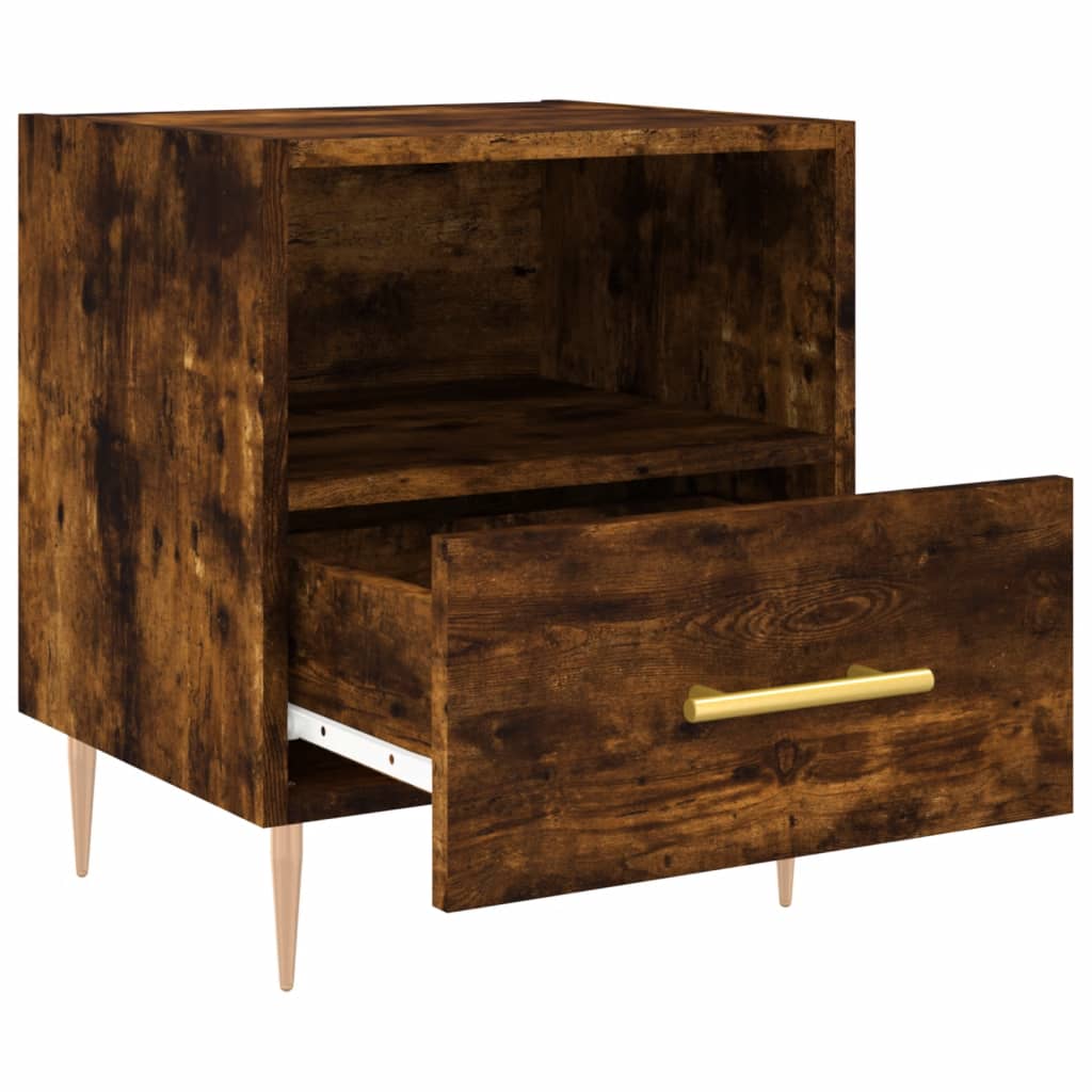 Smoked Oak Bedside Cabinet - 40x35x47.5 cm Engineered Wood