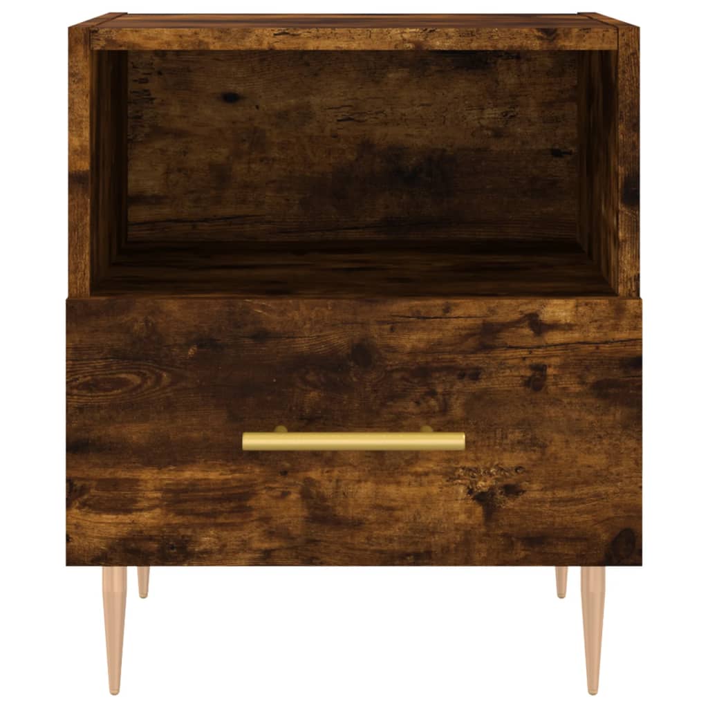 Smoked Oak Bedside Cabinet - 40x35x47.5 cm Engineered Wood
