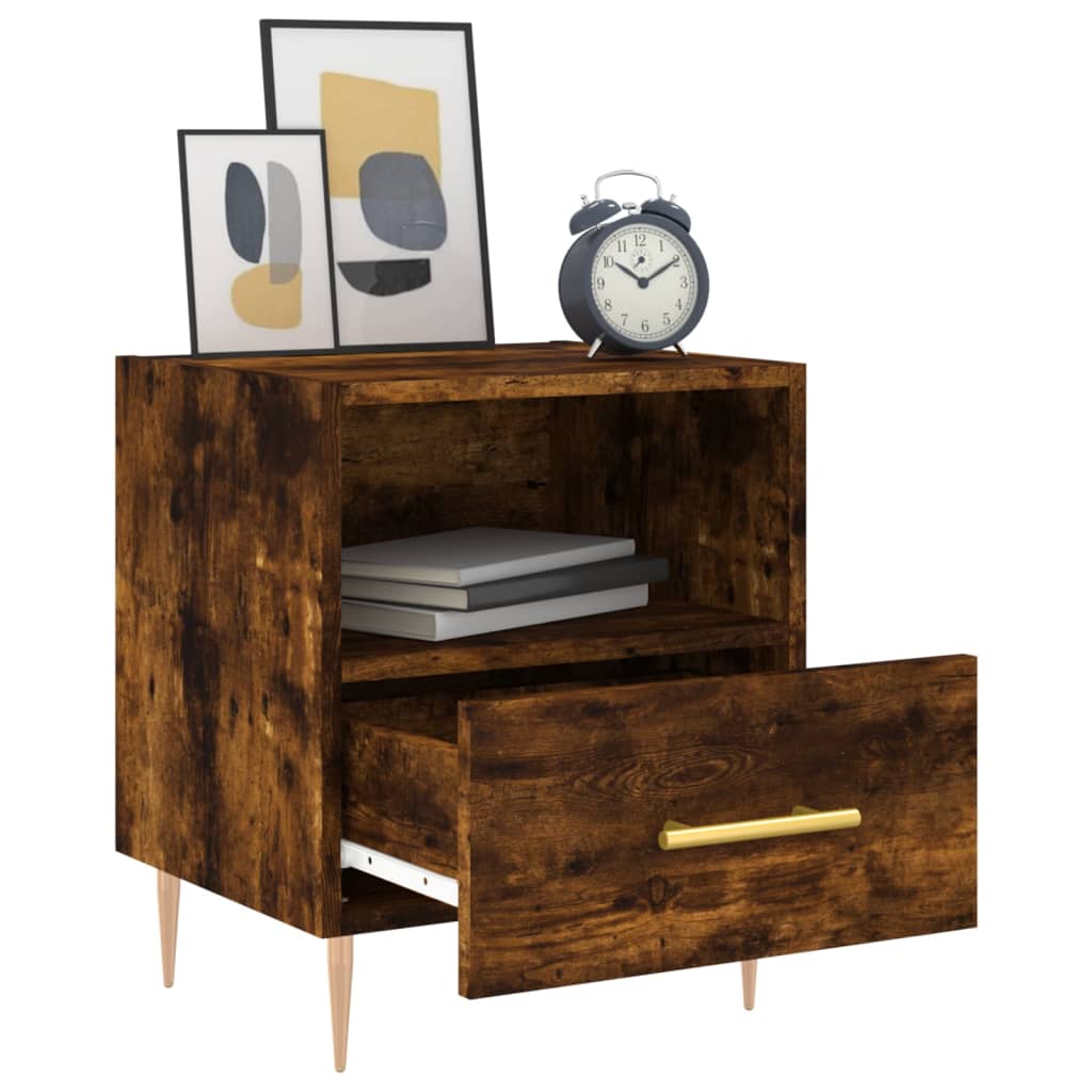 Smoked Oak Bedside Cabinet - 40x35x47.5 cm Engineered Wood