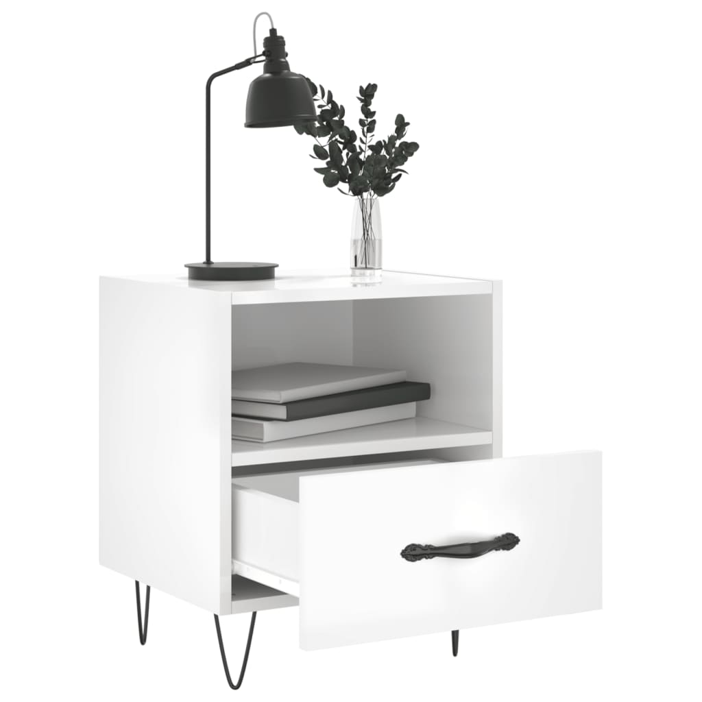 High Gloss White Bedside Cabinets Set - Engineered Wood, 40x35x47.5 cm