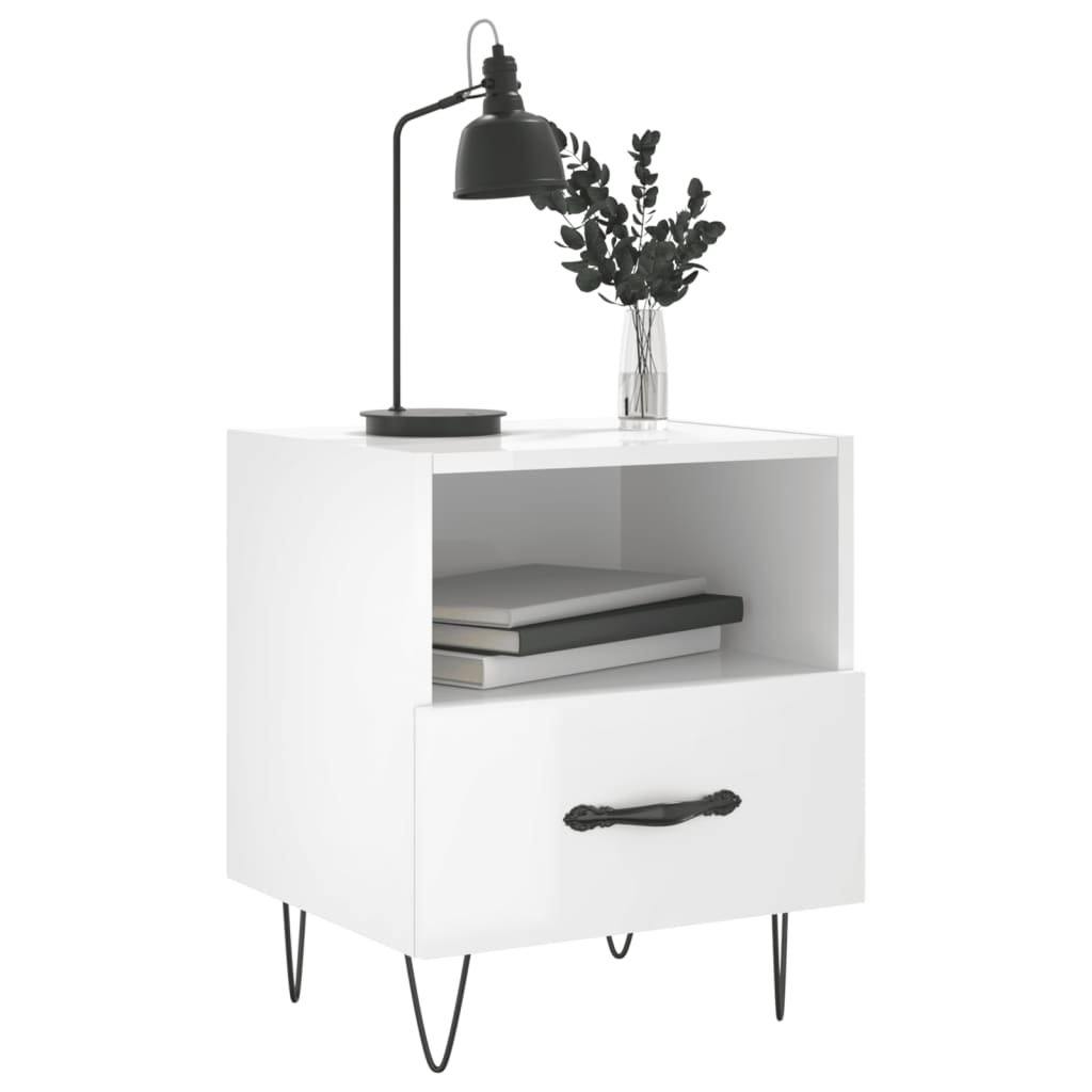 High Gloss White Bedside Cabinets Set - Engineered Wood, 40x35x47.5 cm