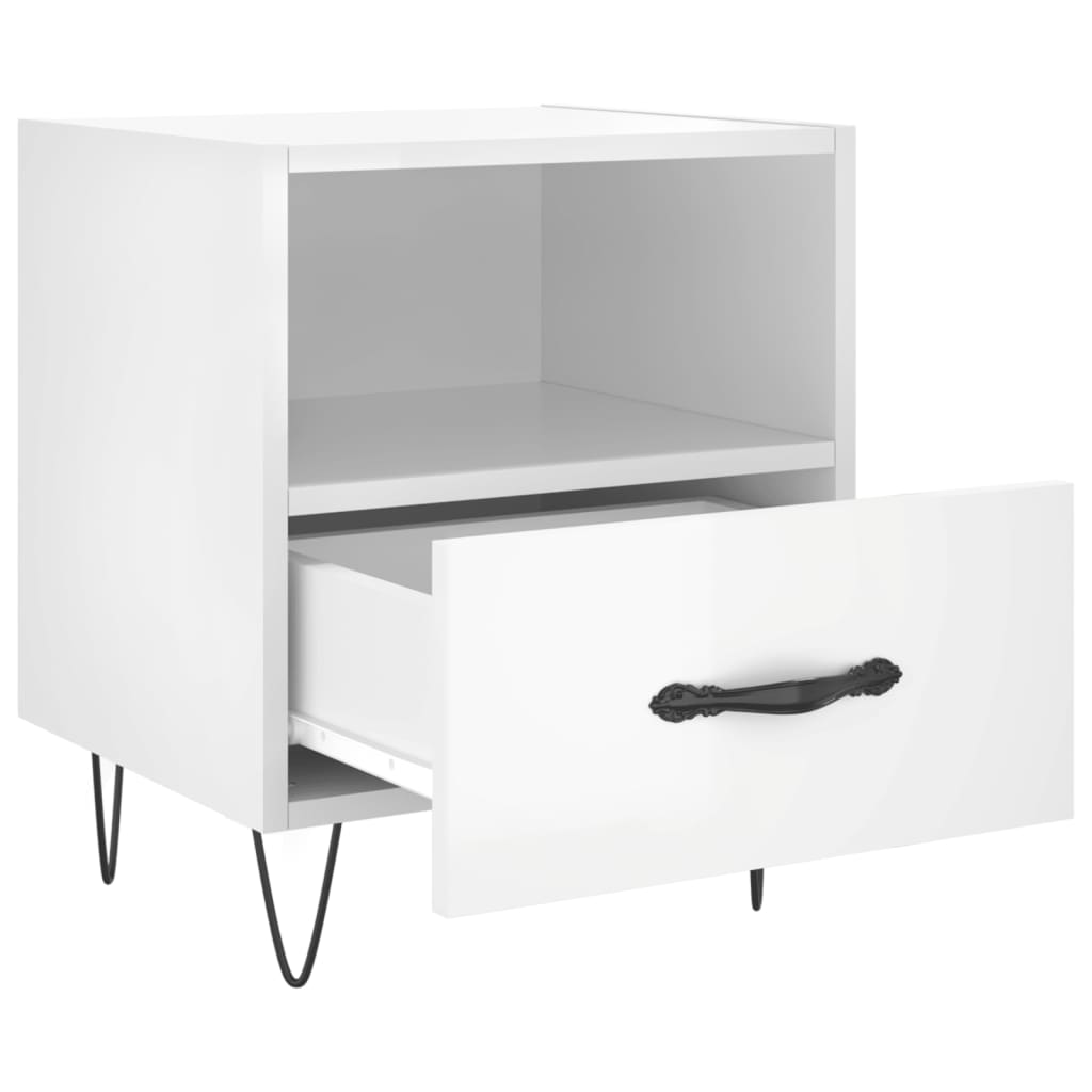High Gloss White Bedside Cabinets Set - Engineered Wood, 40x35x47.5 cm