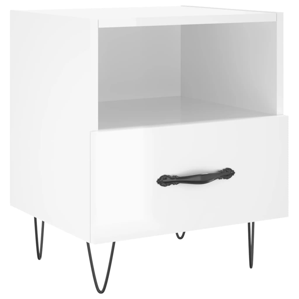 High Gloss White Bedside Cabinets Set - Engineered Wood, 40x35x47.5 cm
