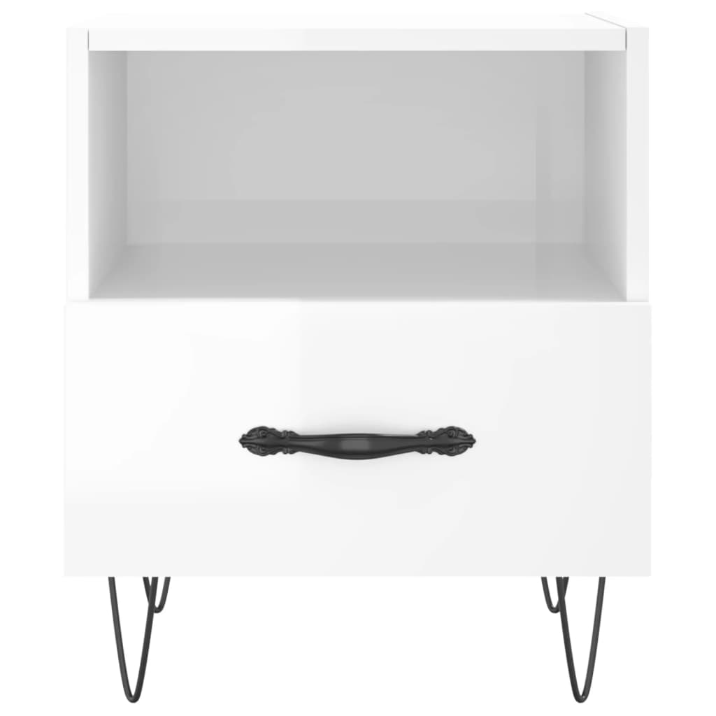 High Gloss White Bedside Cabinets Set - Engineered Wood, 40x35x47.5 cm