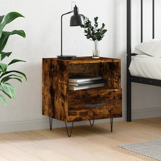 Smoked Oak Bedside Cabinet 40x35x47.5 cm - Engineered Wood