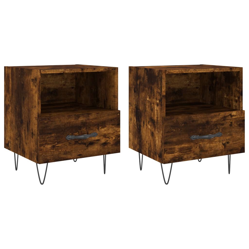 Smoked Oak Bedside Cabinets Set of 2 - 40x35x47.5 cm Engineered Wood