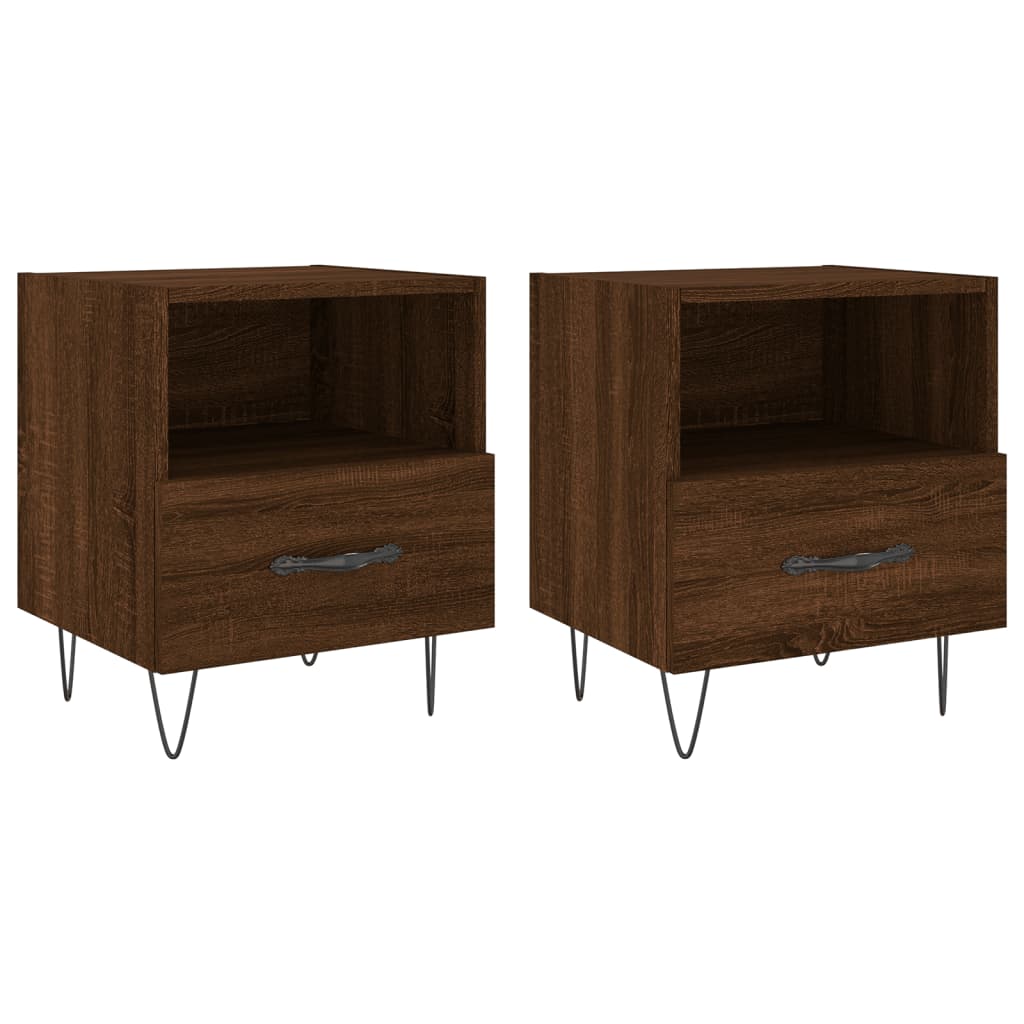 Brown Oak Bedside Cabinets Set of 2 - 40x35x47.5 cm Engineered Wood