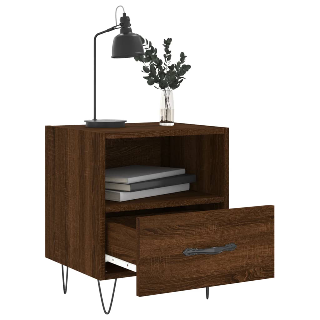 Brown Oak Bedside Cabinets Set of 2 - 40x35x47.5 cm Engineered Wood