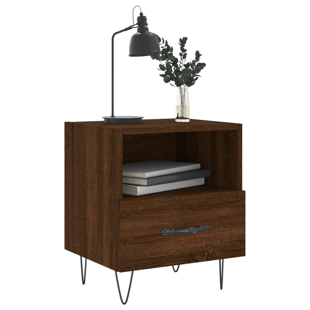 Brown Oak Bedside Cabinets Set of 2 - 40x35x47.5 cm Engineered Wood
