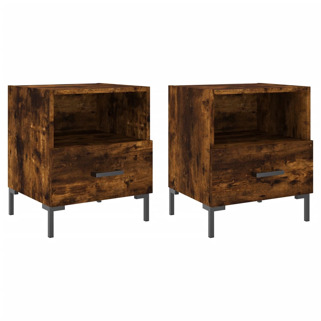 Set of 2 Smoked Oak Bedside Cabinets - Compact & Stylish Design