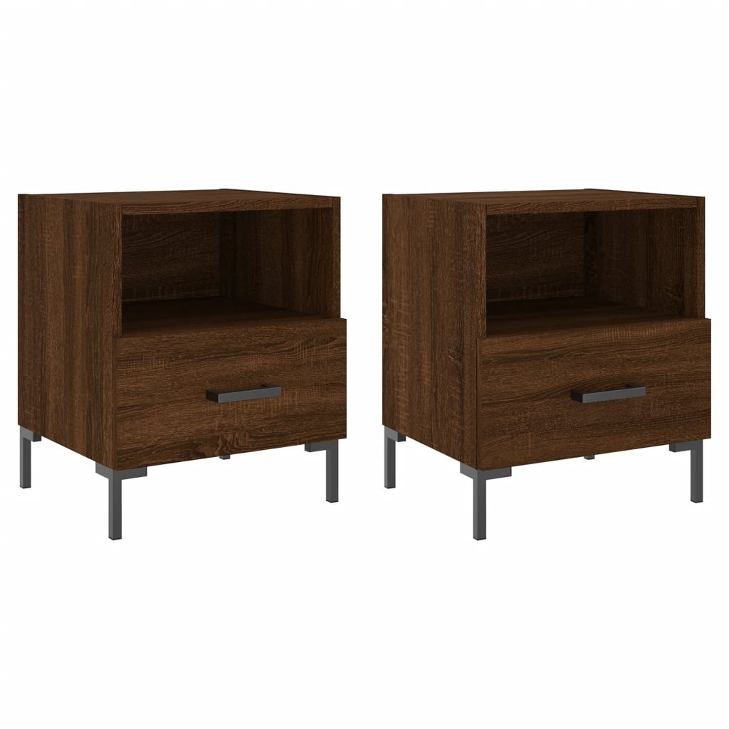 Brown Oak Bedside Cabinets Set of 2 - 40x35x47.5 cm Engineered Wood