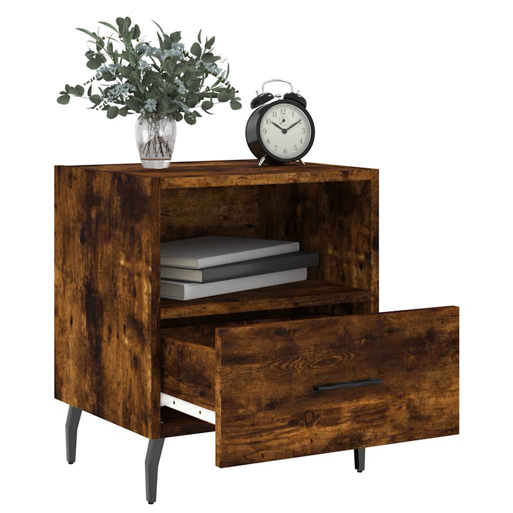Set of 2 Smoked Oak Bedside Cabinets - 40x35x47.5cm Engineered Wood