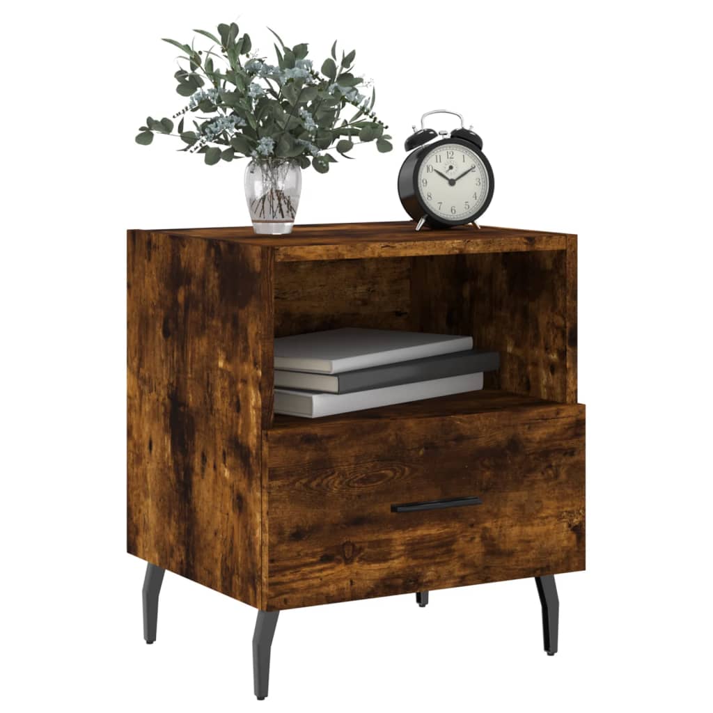 Set of 2 Smoked Oak Bedside Cabinets - 40x35x47.5cm Engineered Wood