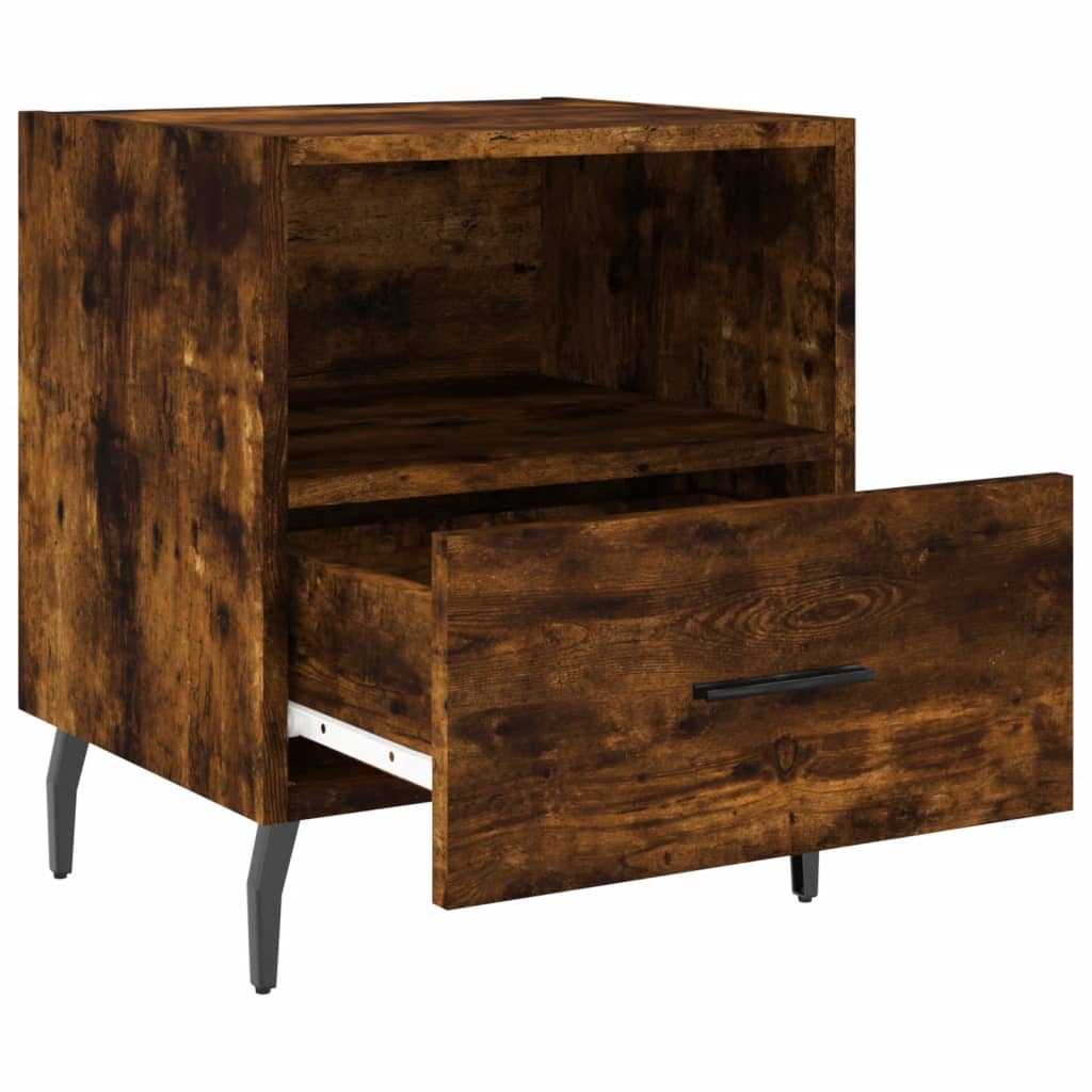 Set of 2 Smoked Oak Bedside Cabinets - 40x35x47.5cm Engineered Wood