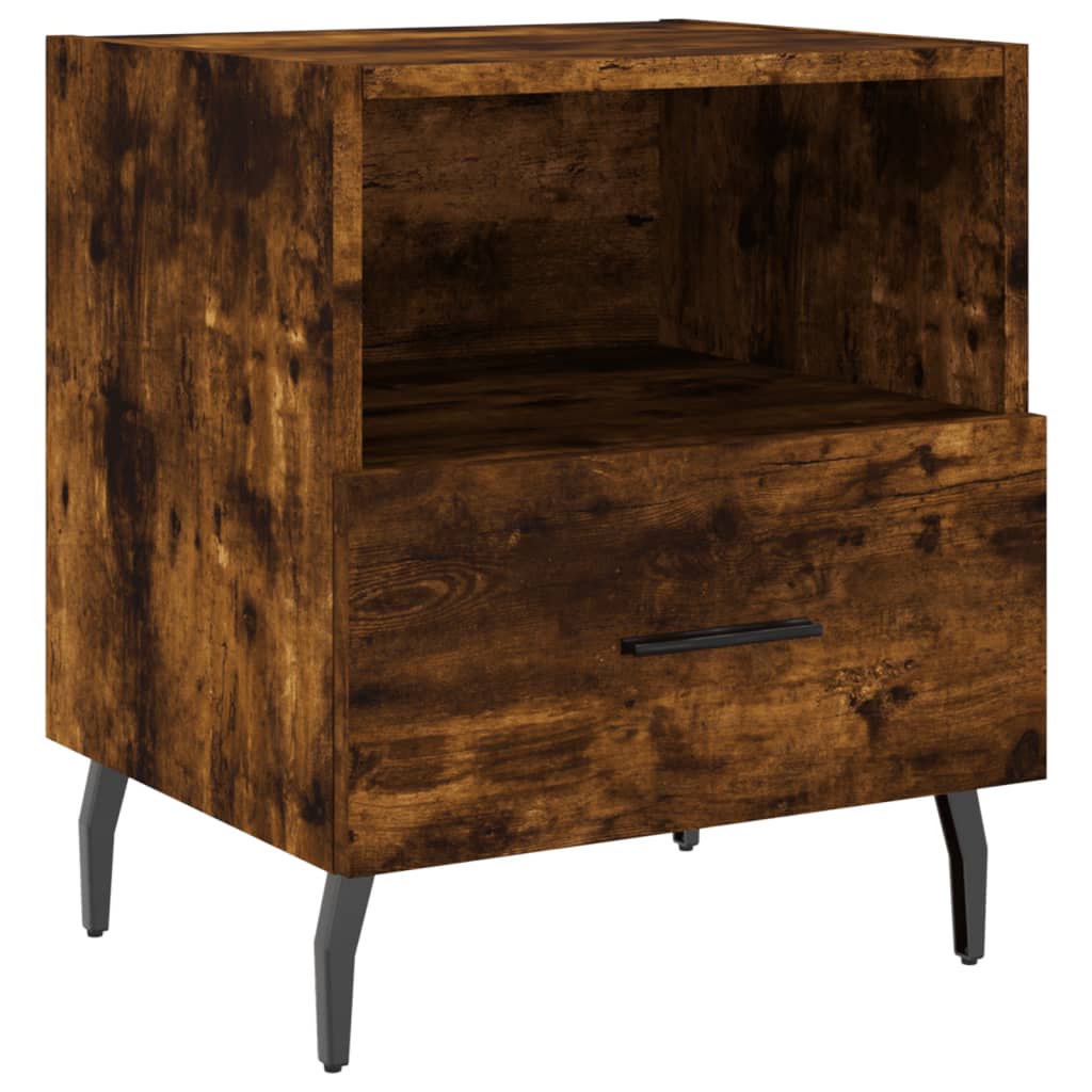 Set of 2 Smoked Oak Bedside Cabinets - 40x35x47.5cm Engineered Wood