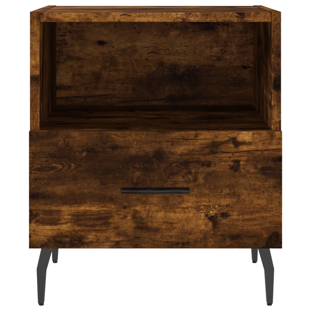 Set of 2 Smoked Oak Bedside Cabinets - 40x35x47.5cm Engineered Wood