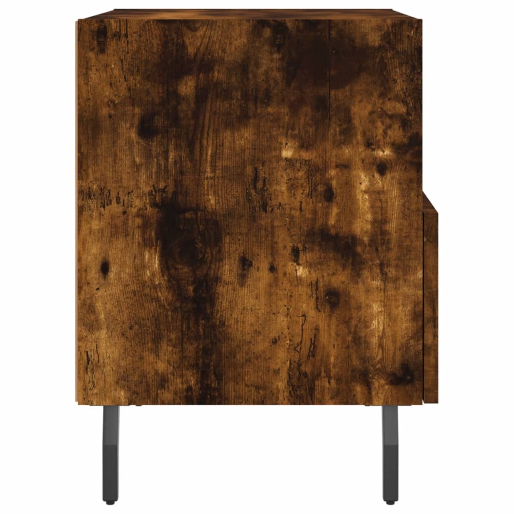 Set of 2 Smoked Oak Bedside Cabinets - 40x35x47.5cm Engineered Wood