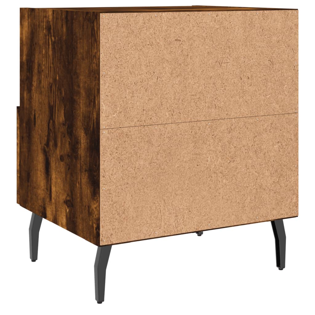 Set of 2 Smoked Oak Bedside Cabinets - 40x35x47.5cm Engineered Wood