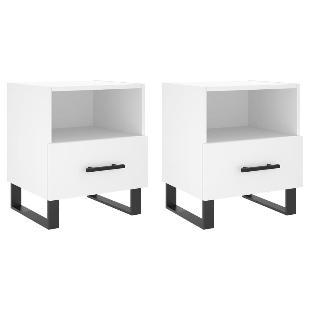 White Engineered Wood Bedside Cabinets, Set of 2 (40x35x47.5 cm)