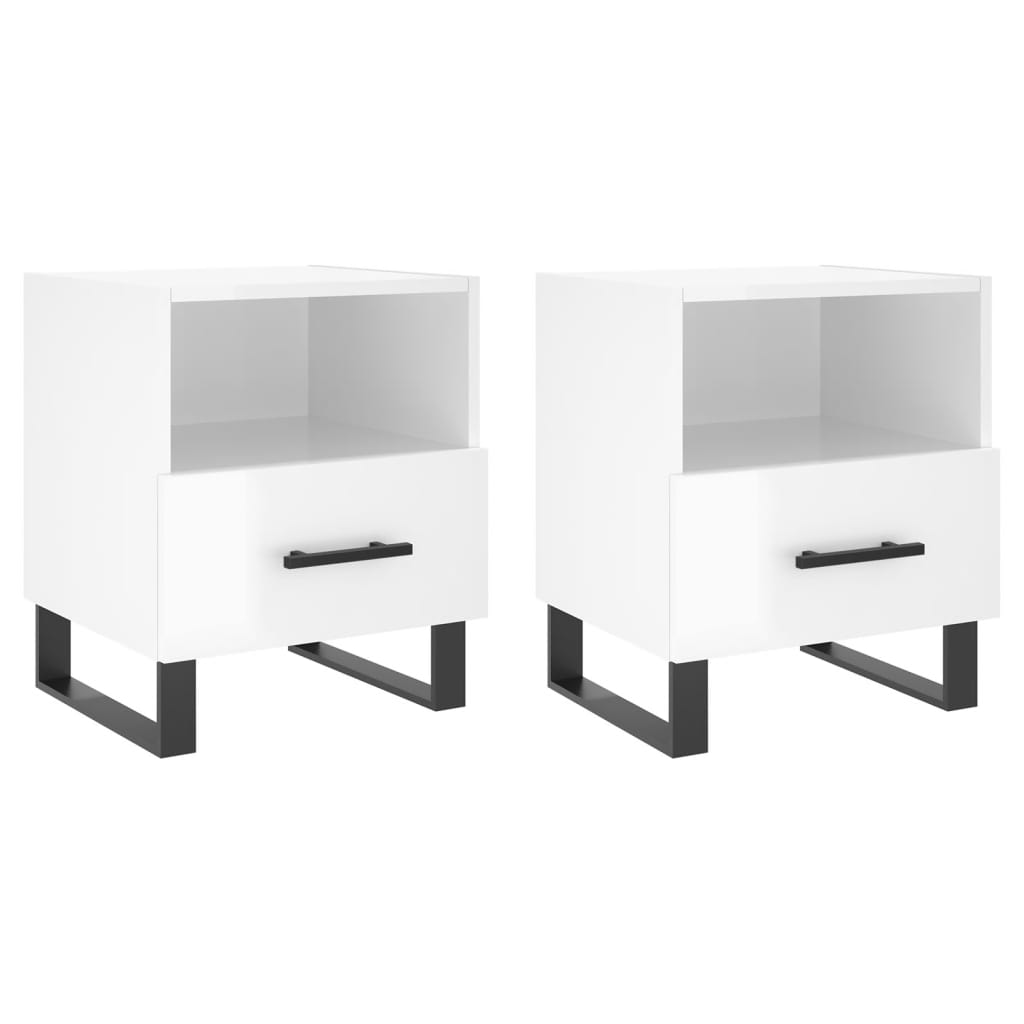 High Gloss White Bedside Cabinets Set, 2 pcs, 40x35x47.5 cm Wood