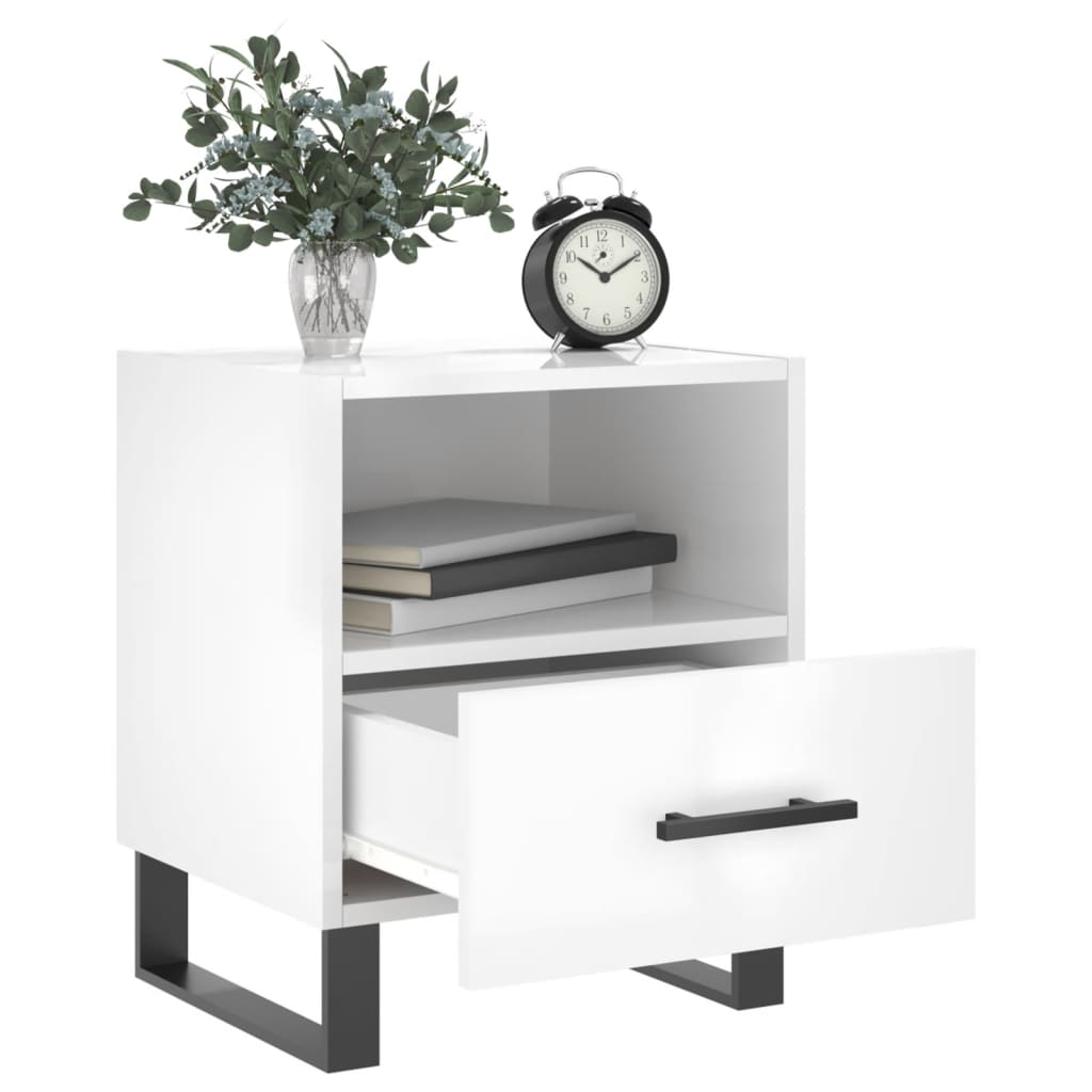 High Gloss White Bedside Cabinets Set, 2 pcs, 40x35x47.5 cm Wood