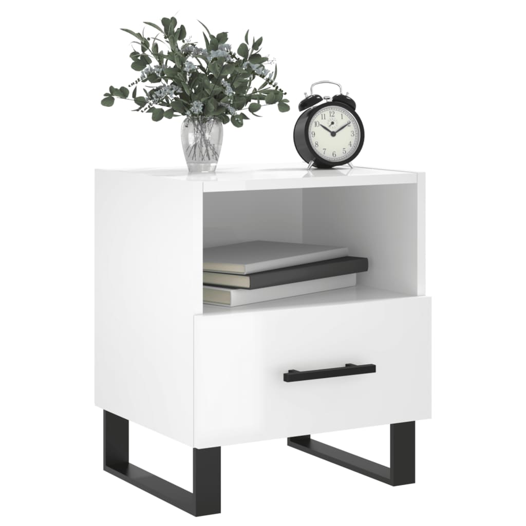High Gloss White Bedside Cabinets Set, 2 pcs, 40x35x47.5 cm Wood
