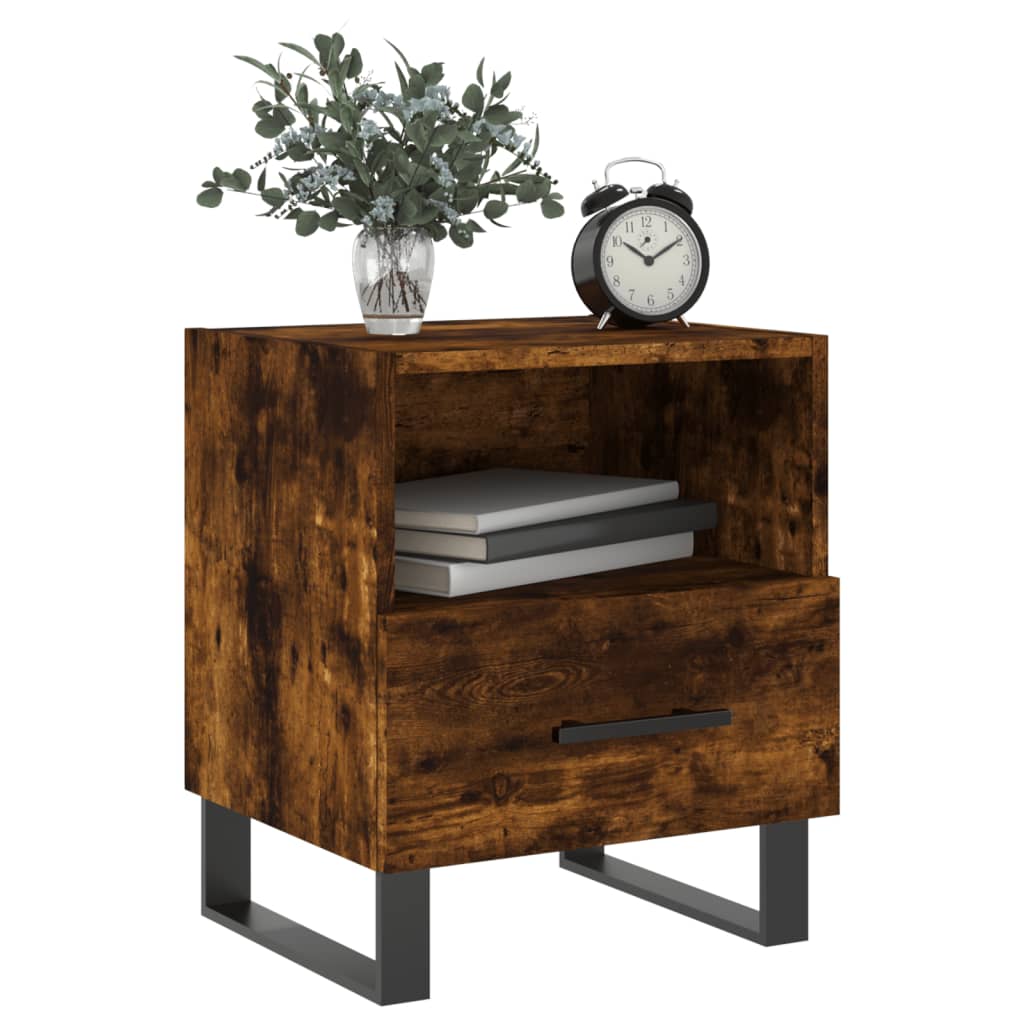 Set of 2 Smoked Oak Bedside Cabinets, Engineered Wood, 40x35x47.5cm