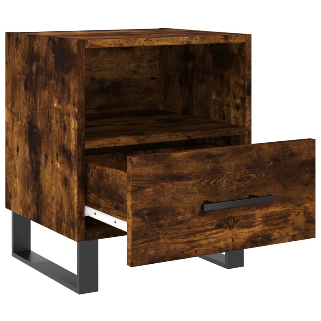 Set of 2 Smoked Oak Bedside Cabinets, Engineered Wood, 40x35x47.5cm