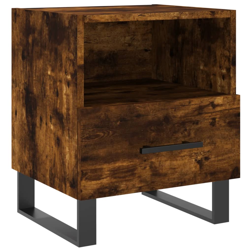 Set of 2 Smoked Oak Bedside Cabinets, Engineered Wood, 40x35x47.5cm