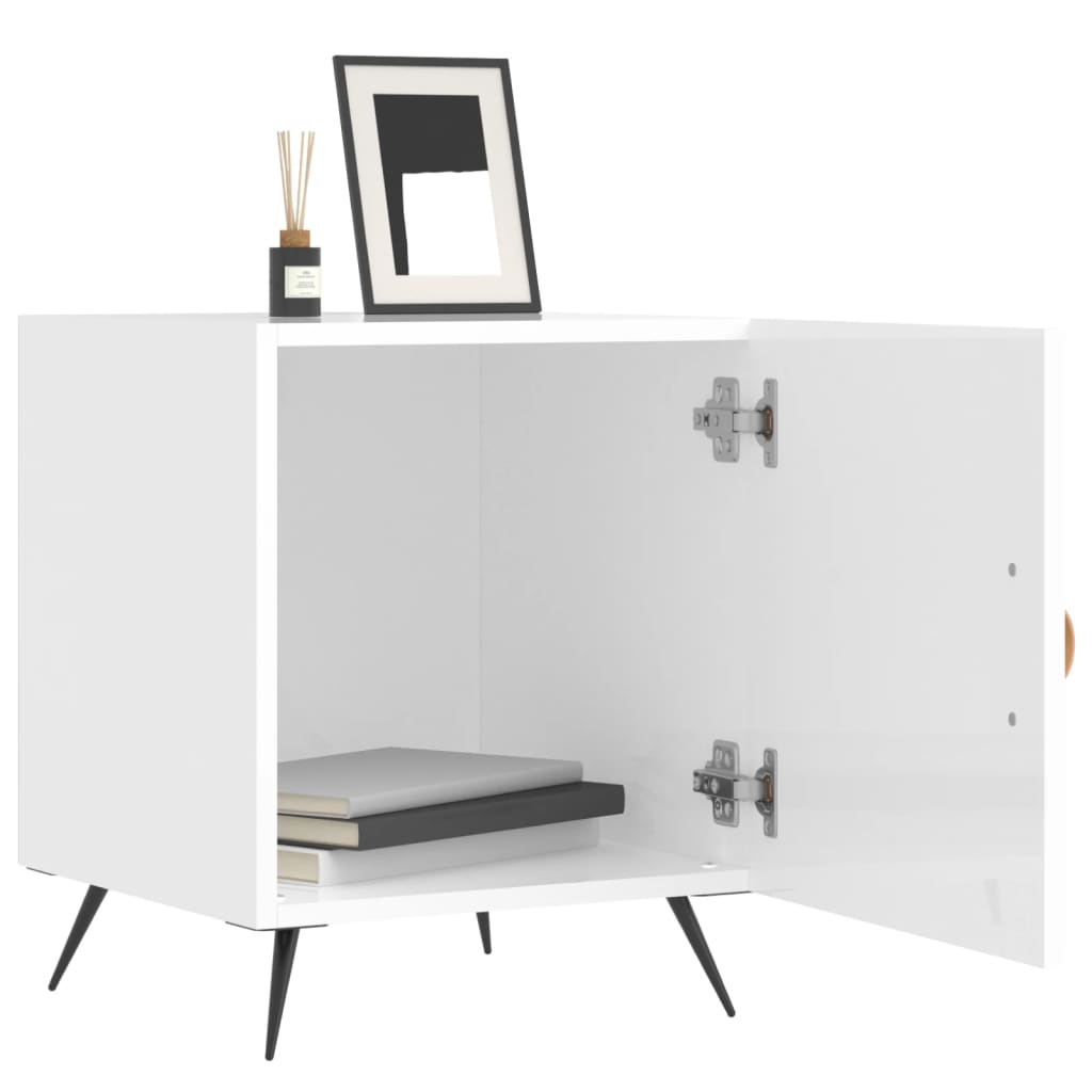 2 High Gloss White Bedside Cabinets, 40x40x50cm, Engineered Wood