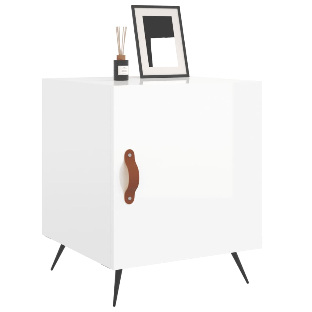 2 High Gloss White Bedside Cabinets, 40x40x50cm, Engineered Wood