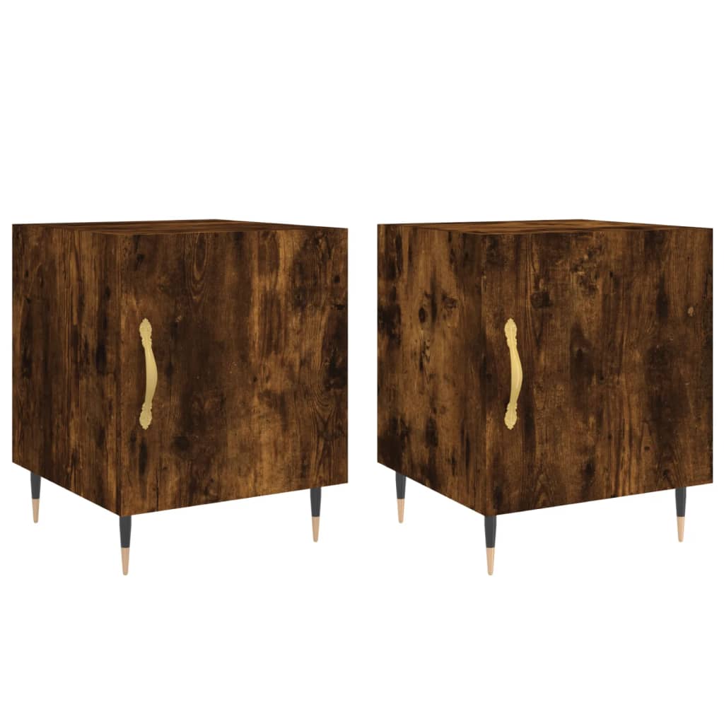 Set of 2 Smoked Oak Bedside Cabinets, 40x40x50cm, Engineered Wood
