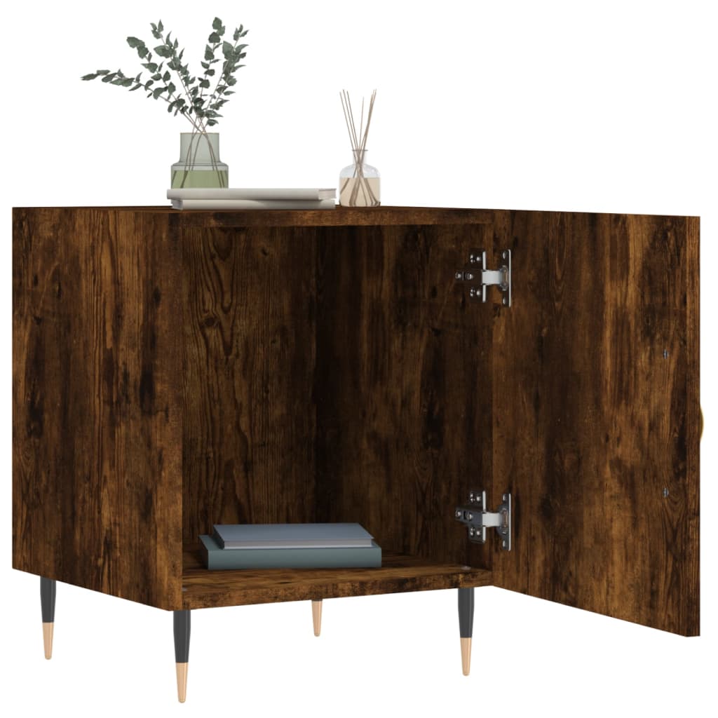 Set of 2 Smoked Oak Bedside Cabinets, 40x40x50cm, Engineered Wood