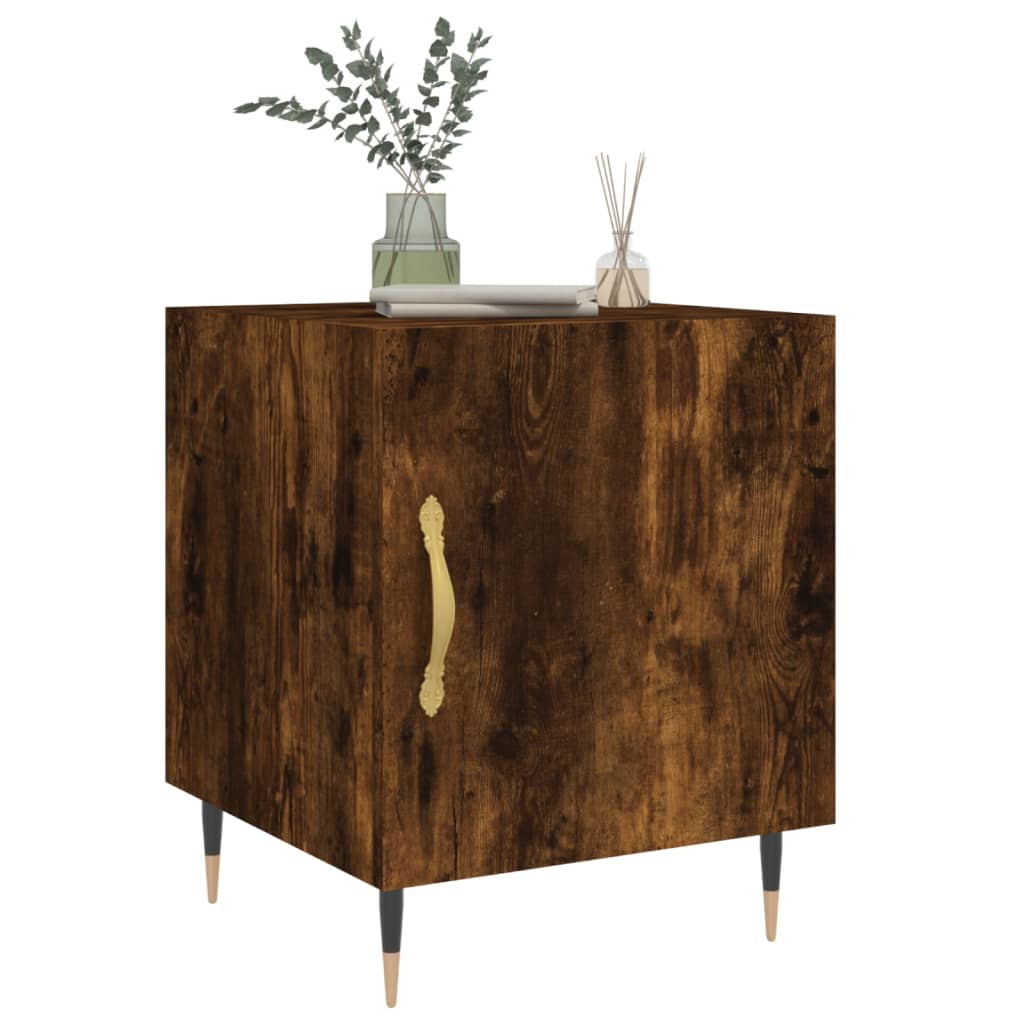 Set of 2 Smoked Oak Bedside Cabinets, 40x40x50cm, Engineered Wood
