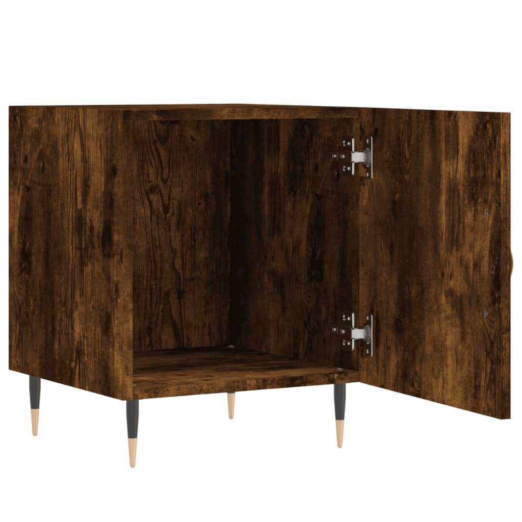 Set of 2 Smoked Oak Bedside Cabinets, 40x40x50cm, Engineered Wood